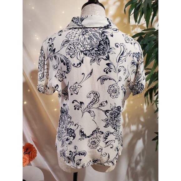 Vtg Talbots 100% Silk Floral Short Flutter Sleeve Button Ruffle Top Size 16 Y2K - Picture 3 of 9